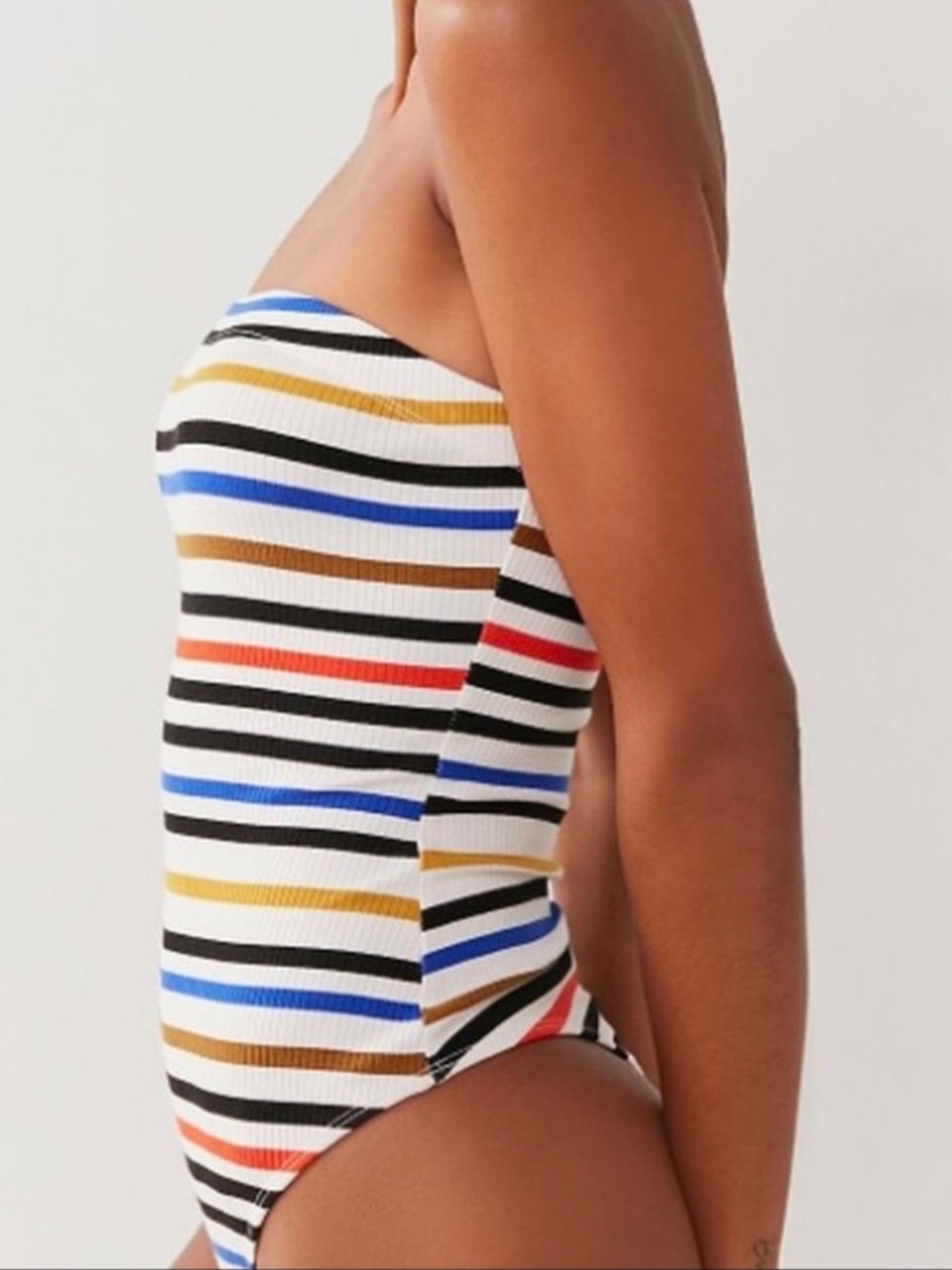 Urban Outfitters Striped Ribbed Strapless Bodysuit